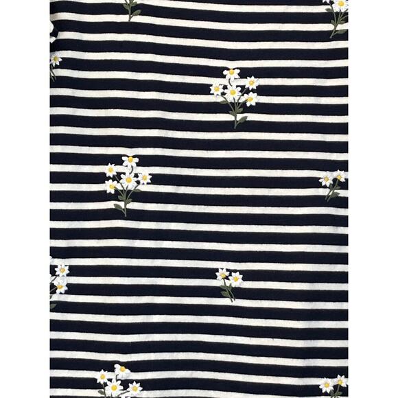 Talbots Womens M Striped Black/White Embroidery Flowers Long Sleeve Preppy - Picture 5 of 6